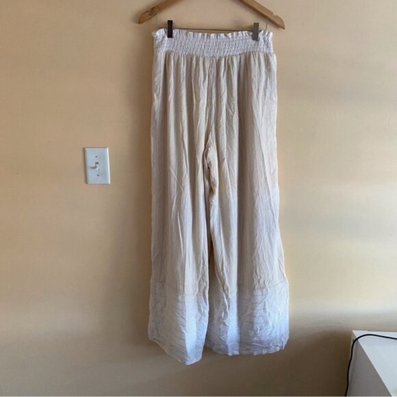 American Eagle 2022 Smocked Wide Leg Pant Woman Medium Stripped Cotton Festival - Picture 3 of 16